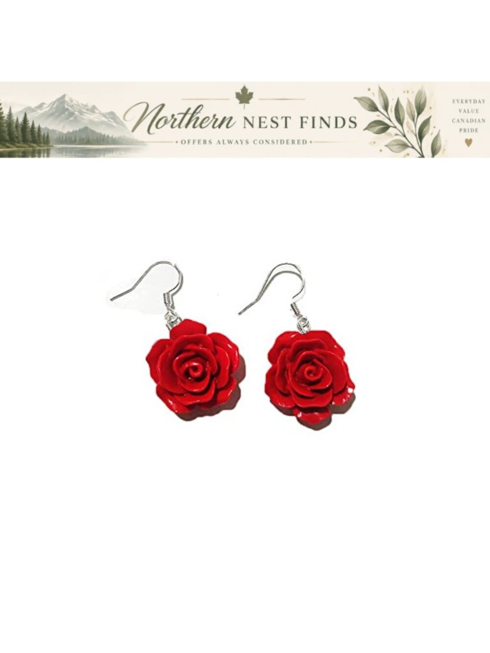 Rose Flower Dangle Earrings Resin Metal Women's Jewelry Gift